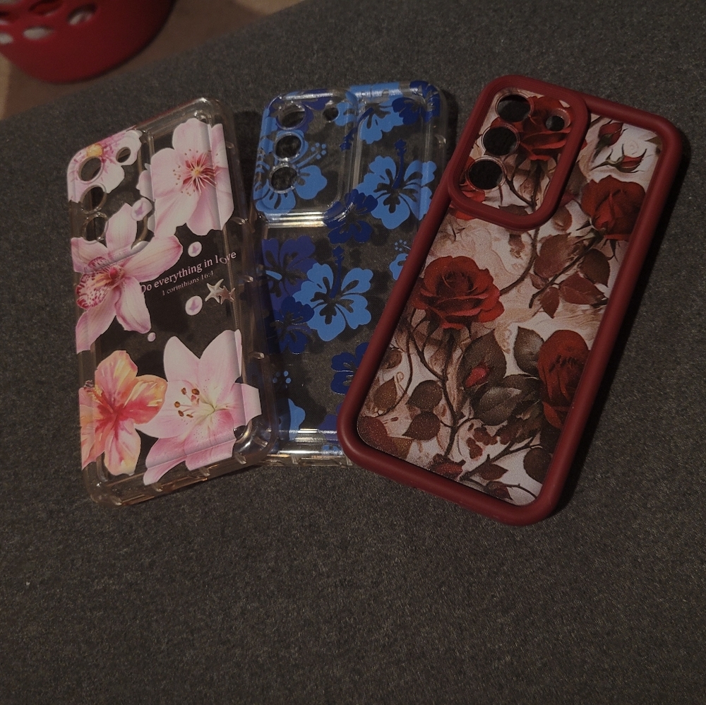 Floral Pattern Phone Case Set - Red, Blue, Pink